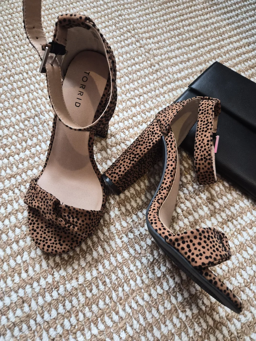 torrid Tan and Black Spotted Block Heel Sandals